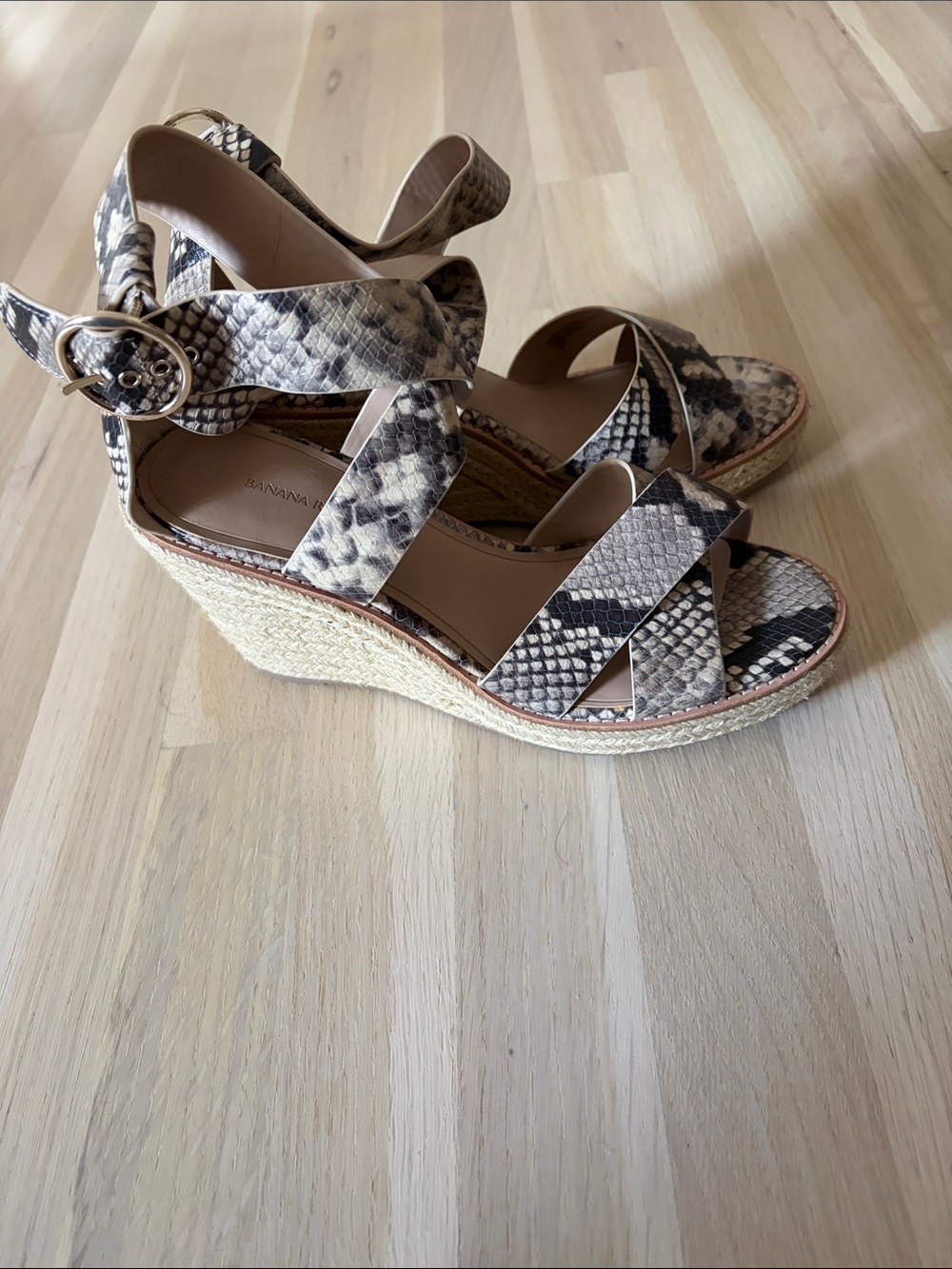 Woven Espadrille Wedge Sandals in Snake Print